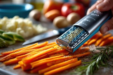 Slicing Carrots with a Handheld Mandoline Slicer