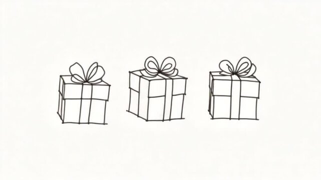 gift boxes set one line drawing continuous minimalism 4K