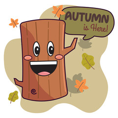 Cute happy autumn wooden log character Vector
