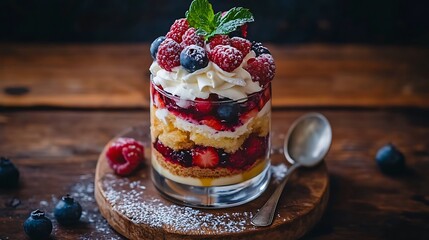 Layered Dessert with Berries and Whipped Cream