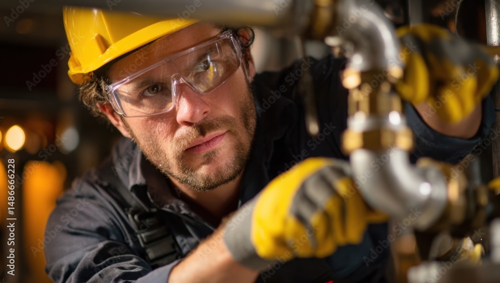 Poster a photo of an engineer working on the gas system in the office : generative ai