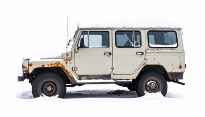 Abandoned Snow-Covered Military Humvee &ndash; White Background Photorealism
