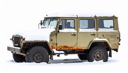 Abandoned Snow-Covered Military Humvee &ndash; White Background Photorealism