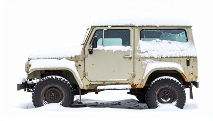 Obraz premium Abandoned Snow-Covered Military Humvee – White Background Photorealism