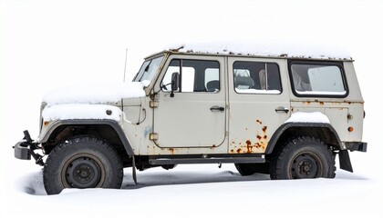 Abandoned Snow-Covered Military Humvee &ndash; White Background Photorealism