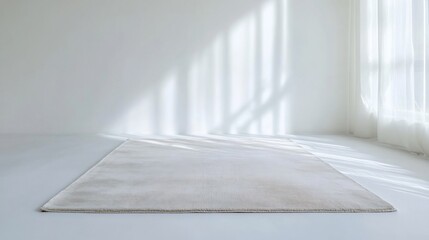 Minimalist square rug smooth fabric offering a clean and simple design isolated against a bright white surface