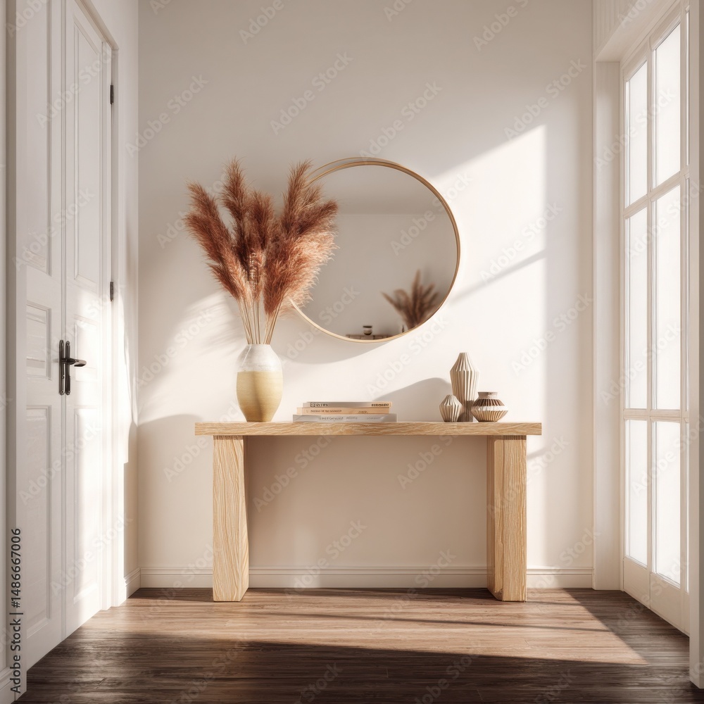 Aufkleber a beautiful mockup of an empty wall in the entrance hall with a console table : generative ai