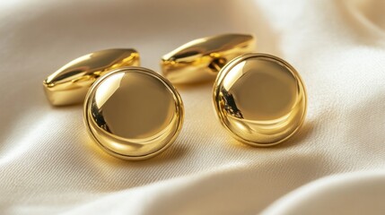 Luxury gold cufflinks on silk fabric elegant mens accessories