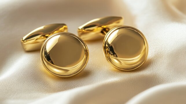 Luxury gold cufflinks on silk fabric elegant mens accessories