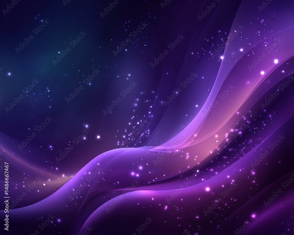 Poster abstract purple wave pattern with glowing particles