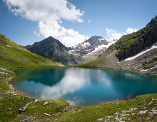 high altitude alpine lake nestled in a mountain basin