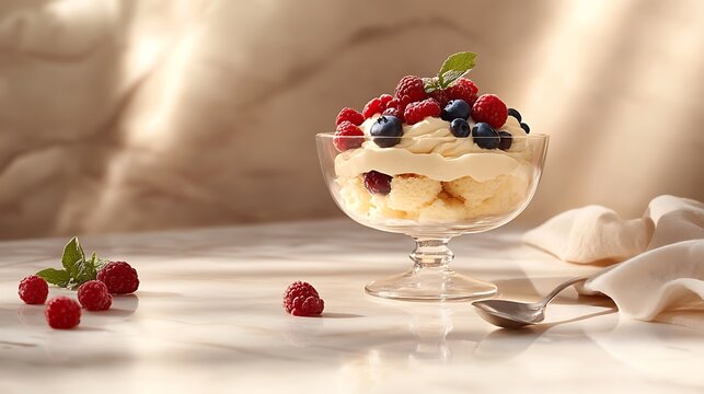 A dessert dish with cream and fresh berries - Powered by Adobe