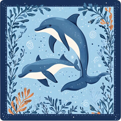 Obraz premium Blue Dolphin Sea Life Vector Illustration for Ocean Conservation Campaign