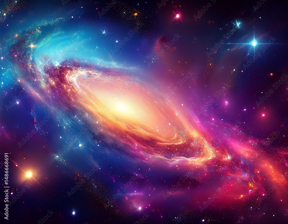 Wall mural bright colorful galaxy with glowing stars and nebula in outer space deep cosmic scene with dust clou