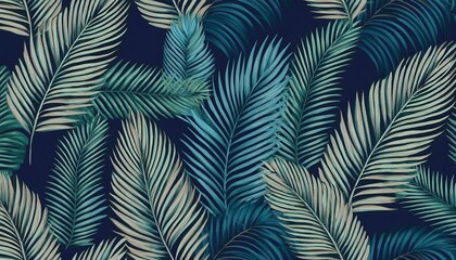 tropical seamless pattern with palm leaves on dark blue background image for textile wallpaper and fashion prints