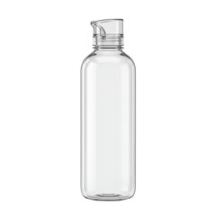 Clear, sleek bottle with curved edges and a clear flip-top cap against a black background