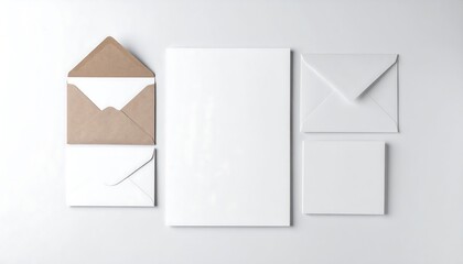 Stationery Arrangement With Blank Envelopes And Paper On White Background