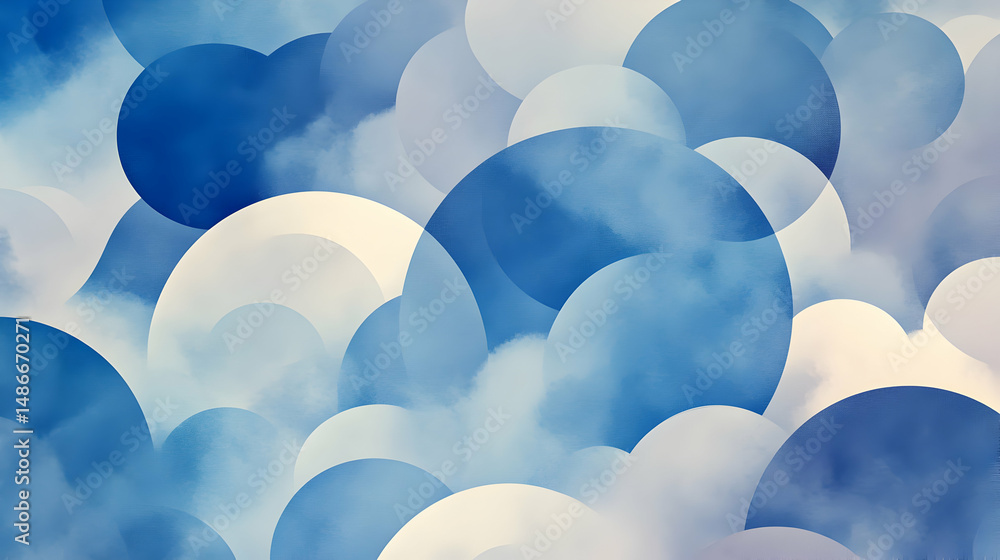 Aufkleber abstract celestial design with layered clouds in blue, white and soft light tones