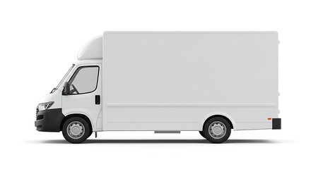 Modern white food truck seen from the side on a white background, with empty space ideal for logo or branding. Soft, neutral lighting.