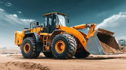 Obraz premium Heavy Machinery in Action A Vibrant Illustration of a Construction Vehicle Loading Materials