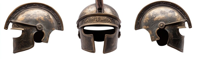 Three antique-style bronze helmets