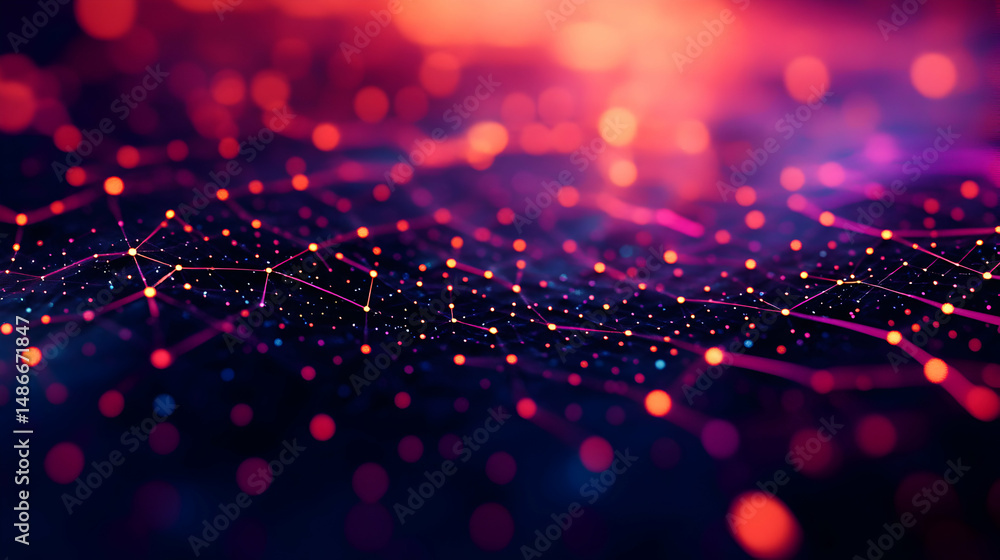 Poster luminous connectivity network: complex data structure visualization with warm tones