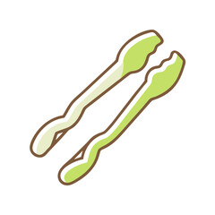 Two green tongs on a white background in a minimalist style  