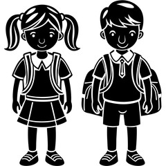schoolboy icon, kid symbol isolated, boy and girl with backpack, human silhouette, child symbol.