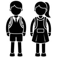 schoolboy icon, kid symbol isolated, boy and girl with backpack, human silhouette, child symbol.