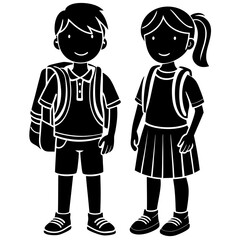 schoolboy icon, kid symbol isolated, boy and girl with backpack, human silhouette, child symbol.