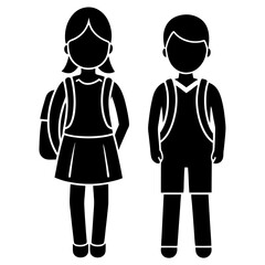 schoolboy icon, kid symbol isolated, boy and girl with backpack, human silhouette, child symbol.
