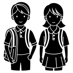 schoolboy icon, kid symbol isolated, boy and girl with backpack, human silhouette, child symbol.