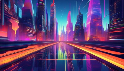 futuristic skyscrapers with sleek contemporary designs and vibrant neon accents reach for the sky in a dynamic ambitious city skyline