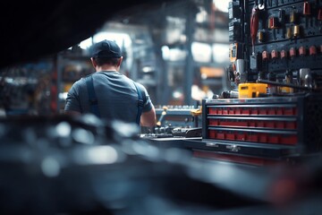 Obraz premium Mechanic Working in an Automotive Repair Shop