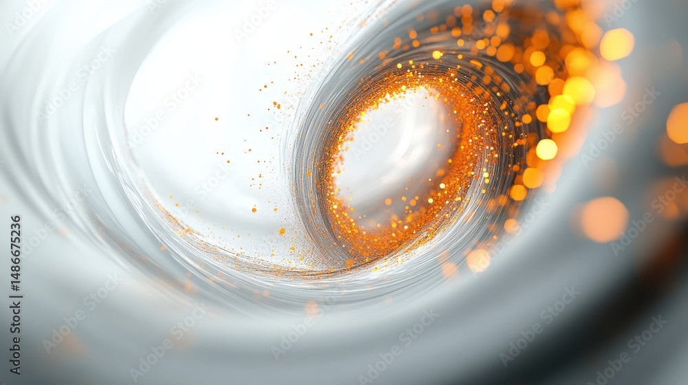 Poster abstract spiral design with golden particles.