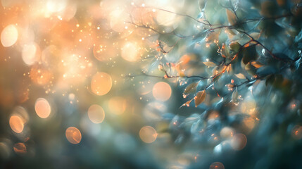 Ethereal golden hour, glistening leaves and soft bokeh creating dreamy scene