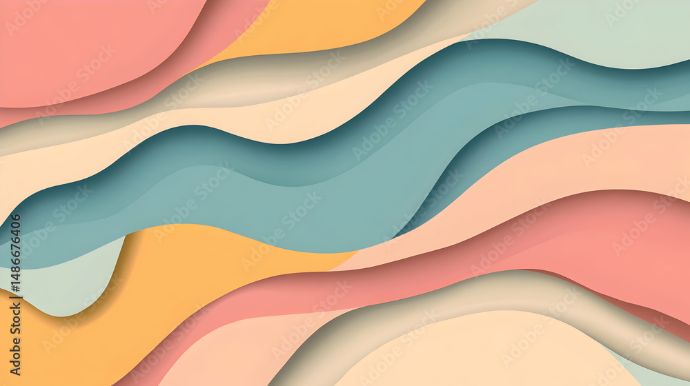 Poster pastel gradient abstract background with soft curved shapes and paper cut effect
