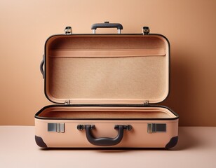 open empty suitcase with a minimalist design on a neutral beige background