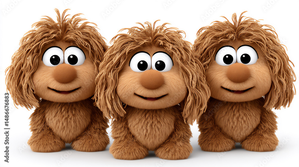 Aufkleber 3d rendered images of mops with exaggerated features: a mop with comically long, floppy fibers