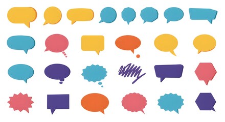 Set of diverse colorful vector speech bubbles and thought clouds, essential tools for creative communication and visual storytelling.