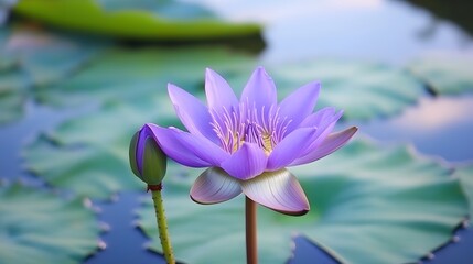 Stunning Purple Water Lily Blossom in Pond