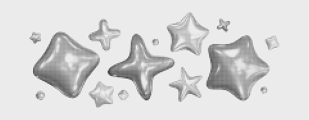3D Rendered start. Grunge liquid shapes. Isolated halftone elements in y2k style and 90s design