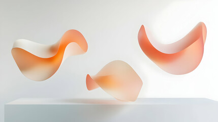 Obraz premium Abstract minimalist composition with translucent flowing geometric shapes on white