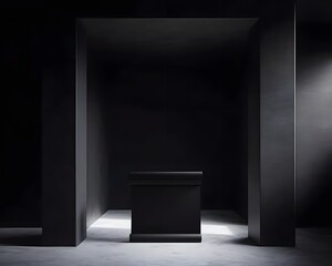 Dark Minimalist Room with Black Pedestal Display