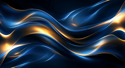 Obraz premium Elegant Dark Blue and Gold Abstract Wave Background with Glowing Gradient Lines