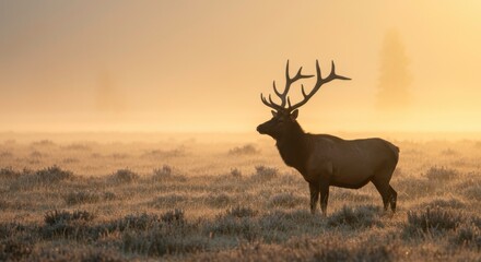 Obraz premium Majestic Elk at Sunrise Golden Hour Serenity in Nature's Embrace