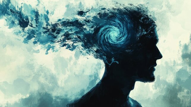 overwhelmed man, with a blank mind and a tornado in his head generative ai
