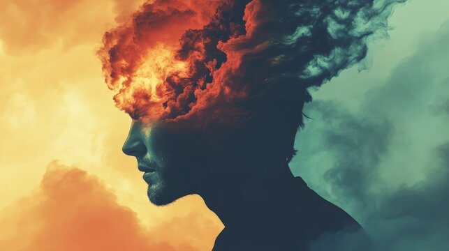 overwhelmed man, with a blank mind and a tornado in his head generative ai