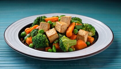delicious and healthy tofu stir fry with colorful vegetables like broccoli carrots and snap peas makes a perfect vegetarian meal