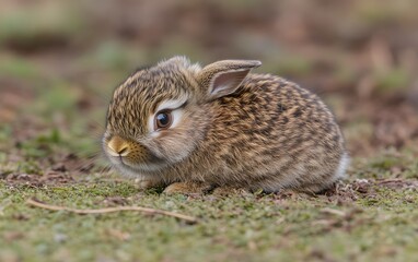 Fototapeta premium Adorable Baby Rabbit in Spring Meadow, Wildlife Photography